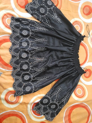 Women's black blouse with cut embroidery, bell sleeves, like new, size M