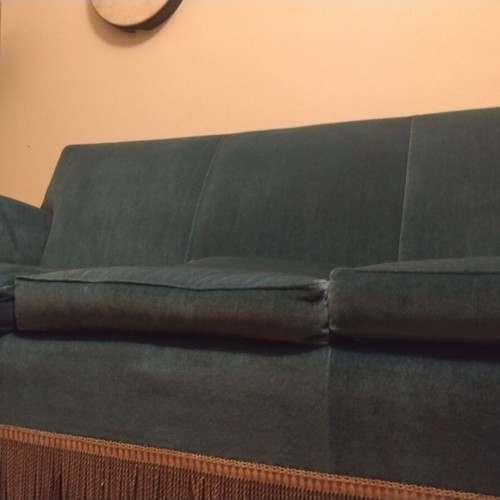 Vintage velvet three-seater sofa used