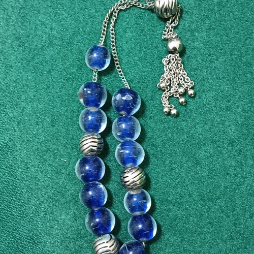 Worry beads with blue glass and metal beads and chain new