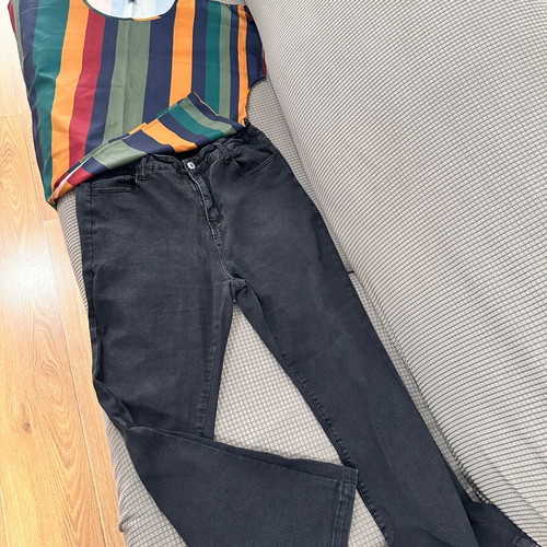 Outfit set striped blouse L and black skinny jeans 1XL like new