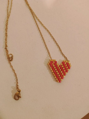 Miyoki stainless steel necklace like new, red and gold