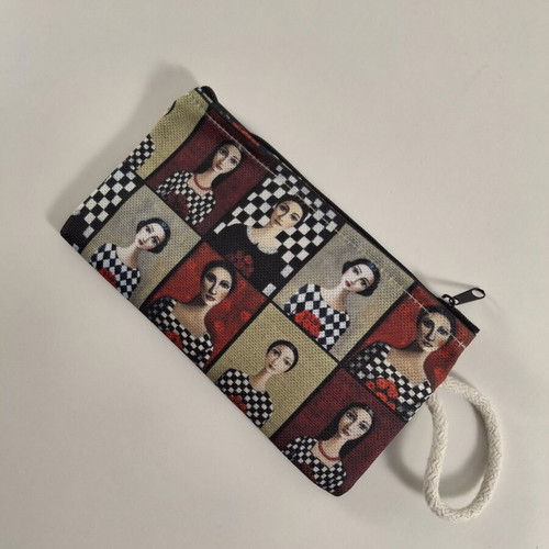 Handmade wallet with folk art design, new, black and white