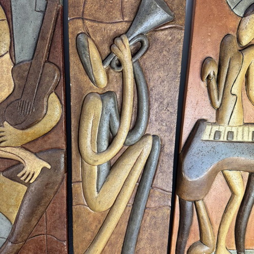 Decorative wall art set of 3 used, large 90x25 cm each