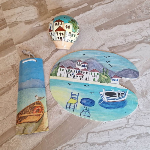 Handmade decorative set of 3 with Greek island themes