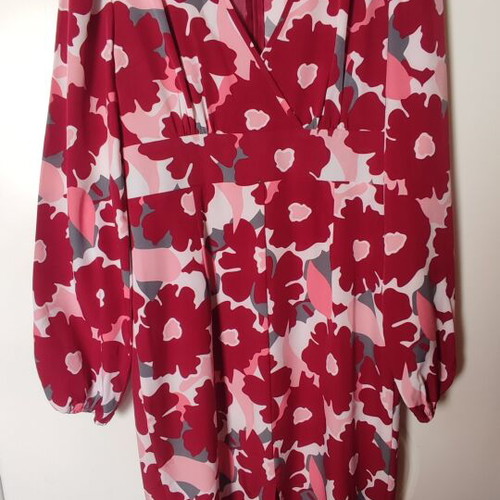 Floral midi dress size S like new, pink and red shades, slit
