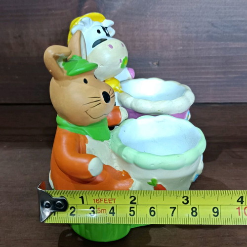 Ceramic children's egg holders rabbit and cow new, set of 2