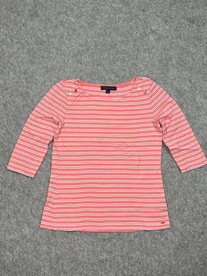 Tommy Hilfiger Women’s Orange Stripe Button Detail Top M used