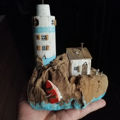 Shabby chic lighthouse decoration with house new