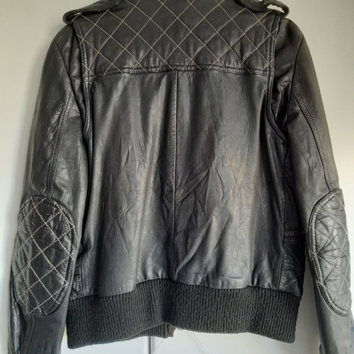 Bomber leather jacket Replay used, black, slim fit