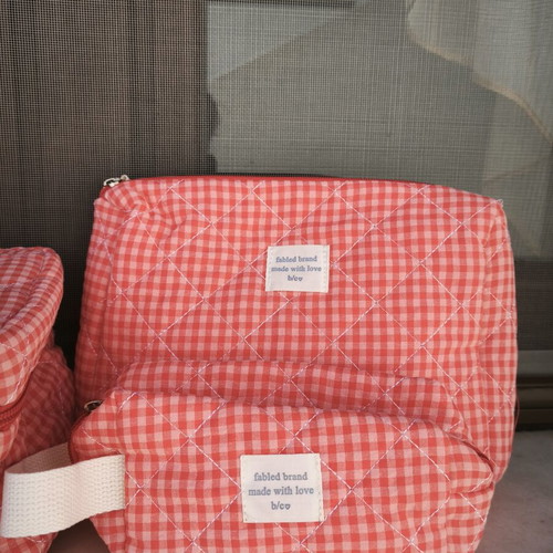 Makeup Bags Set of 3 Quilted Red Gingham Grid New