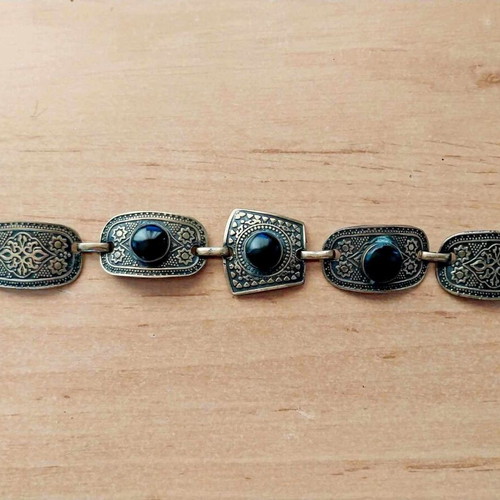 Brass bracelet with black stones used, very old, 19 cm