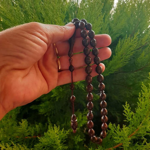 Handmade Turkish Worry Beads used, wood kuk with silver carvings