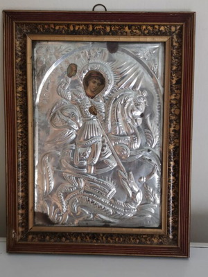 Saint George Vintage Orthodox Icon 1960s, used, wooden frame