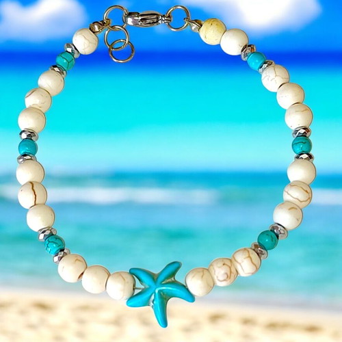 Handmade bracelet with turquoise, hematite, and chalcedony gemstones new