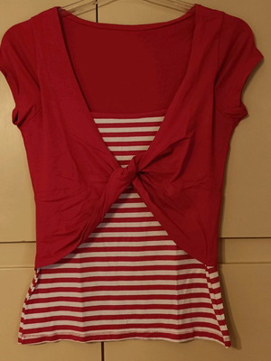 Red blouse with stripes and decorative knot like new