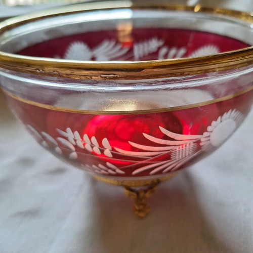 Ruby Bohemia Bowl with Bronze Feet like new