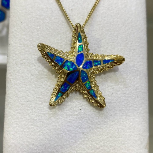 Silver (925) gold-plated starfish pendant with blue opalite new