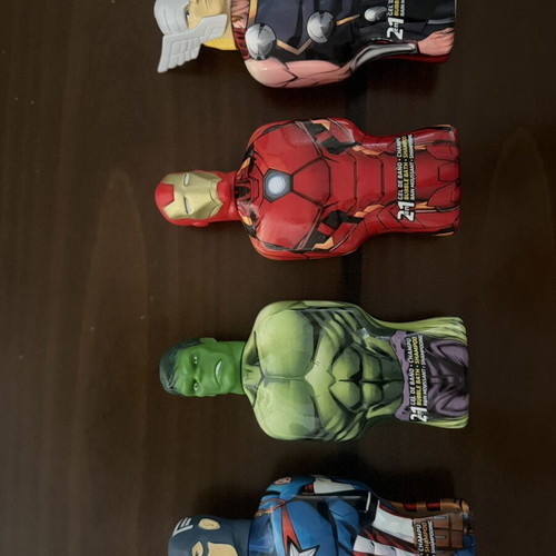 Shampoo with superheroes empty, used