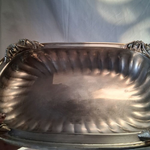 Vintage silver-plated fruit bowl used, baroque design, 37cm