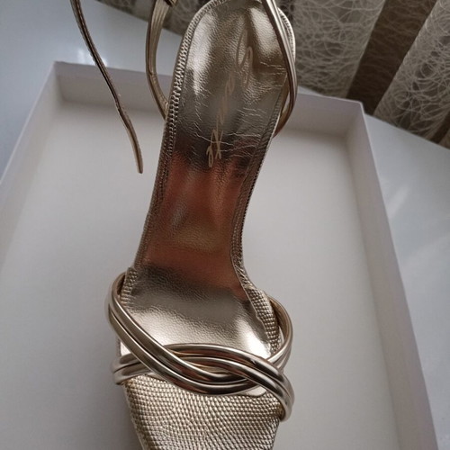 Sante women's sandals like new, gold snake design, heel 13 cm, size 39