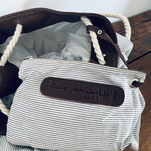 Ioanna Kourbela Backpack Bag new, leather and cotton, waterproof interior