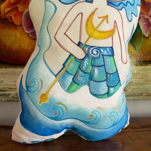 Poseidon pillow new, handmade hand-painted 29cm