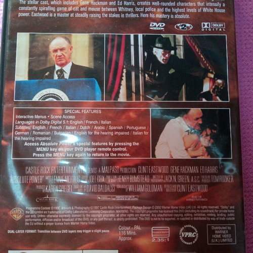 Absolute Power DVD like new, action adventure, subbed