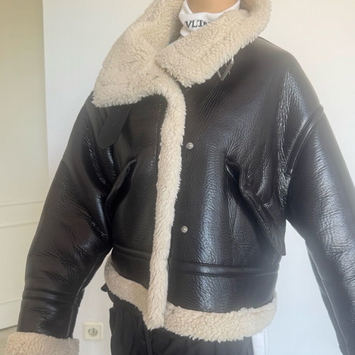Oversized Shearling Jacket Zara like new, dark brown and beige