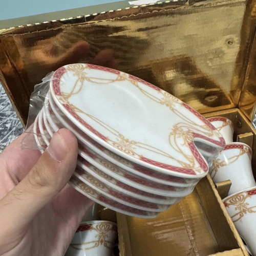 Jewel Platinum Coffee Set 12 Pieces Like New, White with Red and Gold