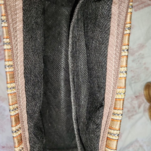 Ethnic fabric bag with embroidered camel and palm tree design