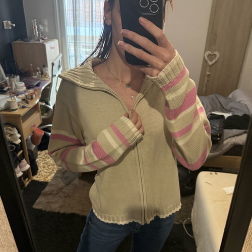 Sweater cardigan with zipper new, beige
