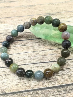 Bracelet made of natural Indian agate with round beads, elastic, new