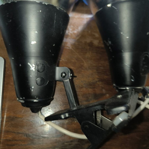 Iron spotlights with blue incandescent bulbs used, retro style