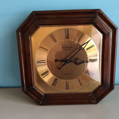 Dugena Melody Quartz Wall Clock Gold Octagonal with Roman Numerals like new