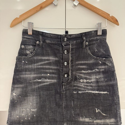 Dsquared2 Dalma Distressed Denim Mini Skirt new, size 40, black and grey