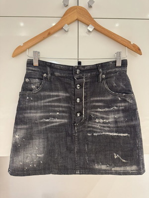 Dsquared2 Dalma Distressed Denim Mini Skirt new, size 40, black and grey