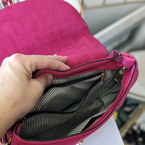 Fuchsia crossbody bag with suede texture techno leather like new