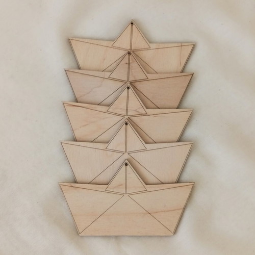 Wooden laser-cut boat shapes set of 5 for crafts and charms