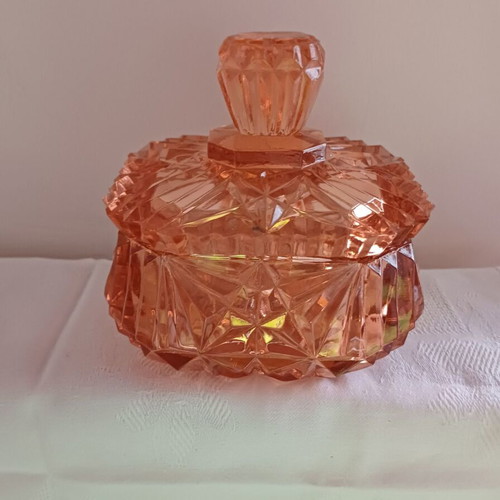 Glass vintage bonbonniere 1960s in terracotta color like new