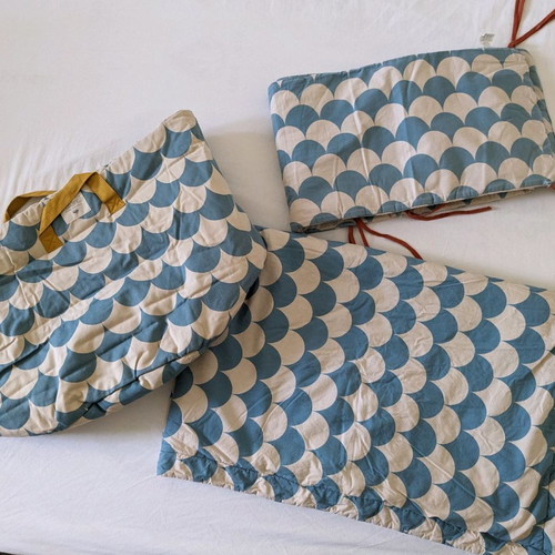 Nobodinoz 3 in 1 used storage basket, crib bumper and baby blanket