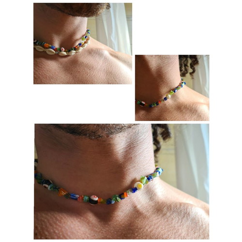 Handmade necklace new, 90s Millefiori, colorful, stainless steel-silver