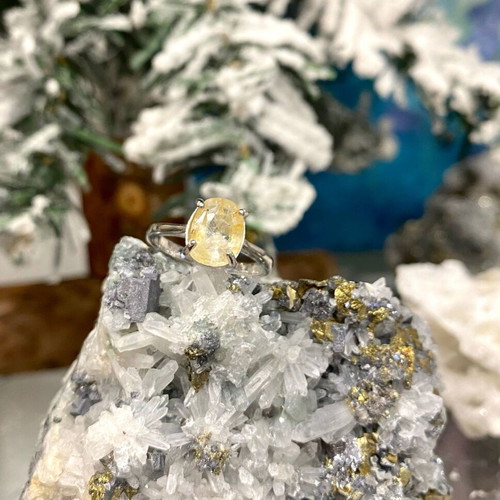Handmade silver ring with natural yellow sapphire, 925 silver