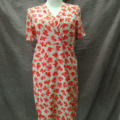 Silk dress used, handmade, size S, white and red