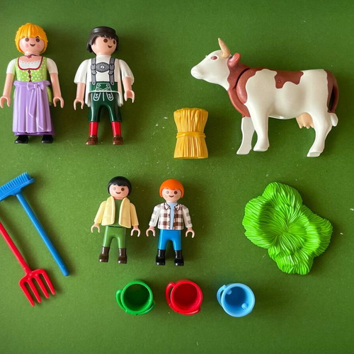 Playmobil farmer family and cow like new