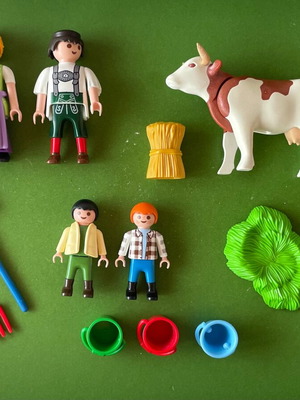 Playmobil farmer family and cow like new