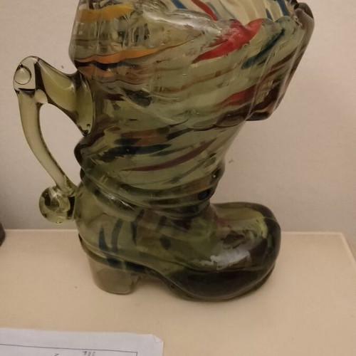 Murano boot-shaped pitcher like new, hand-blown glass vintage piece