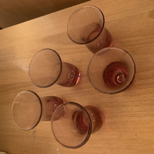 Vintage liqueur glasses set of 5 in burgundy shade like new