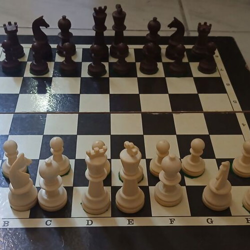 Chessboard with pieces and backgammon