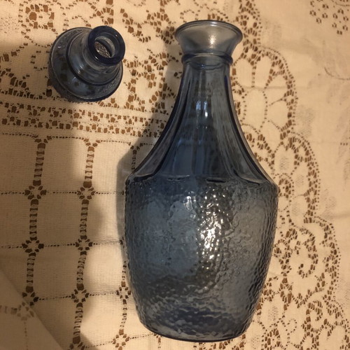 Vintage Italian Empoli Blue Cobalt Glass Liqueur Decanter like new