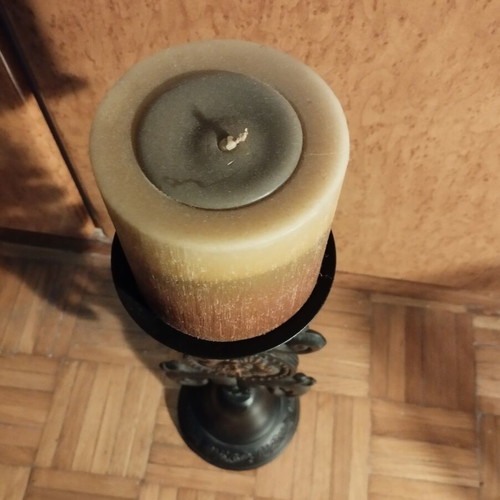 Vintage Cast Iron Candle Holder 40 cm with Large Candle